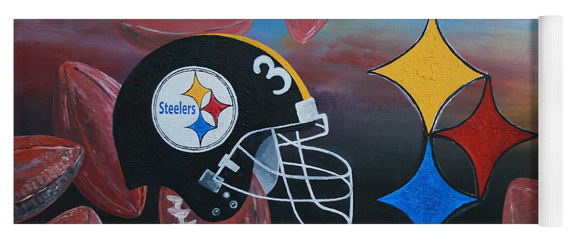 Pittsteelers Yoga Mat featuring the painting PittSteelers by Obi-Tabot Tabe