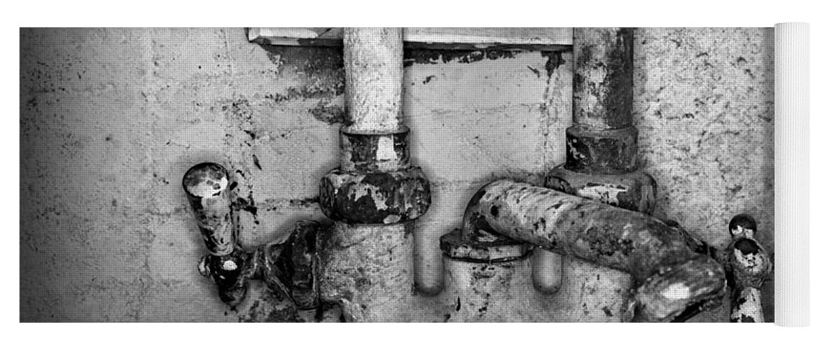 Paul Ward Yoga Mat featuring the photograph Plumbing Hot and Cold Water in black and white by Paul Ward