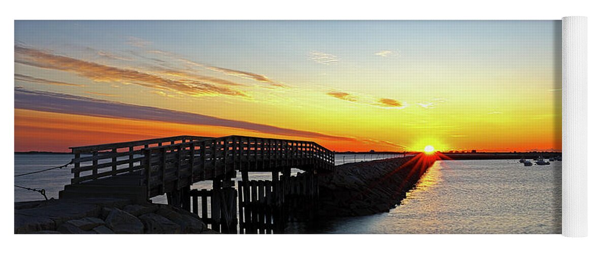 Plymouth Yoga Mat featuring the photograph Plymouth Harbor and Jetty Sunrise View by Juergen Roth