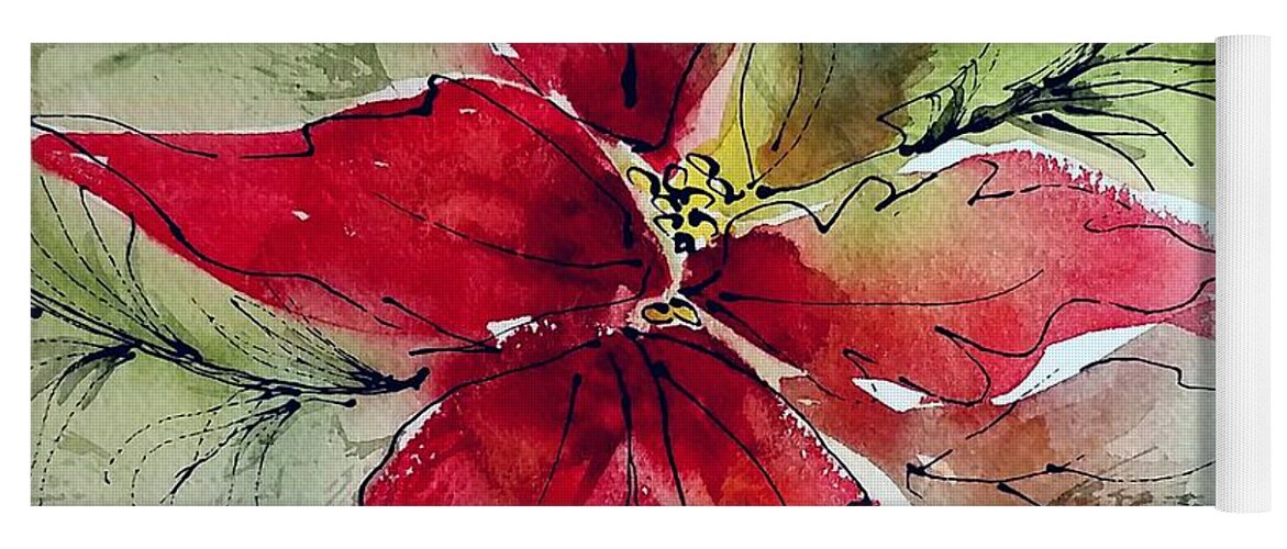 Poinsettia Yoga Mat featuring the painting Poinsettia Abstraction by Lisa Debaets