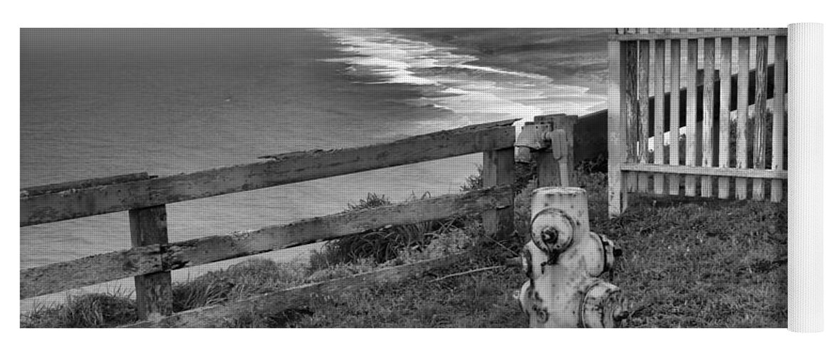 Fire Hydrant Yoga Mat featuring the photograph Point Reyes Fire Hydrant Black And White by Adam Jewell