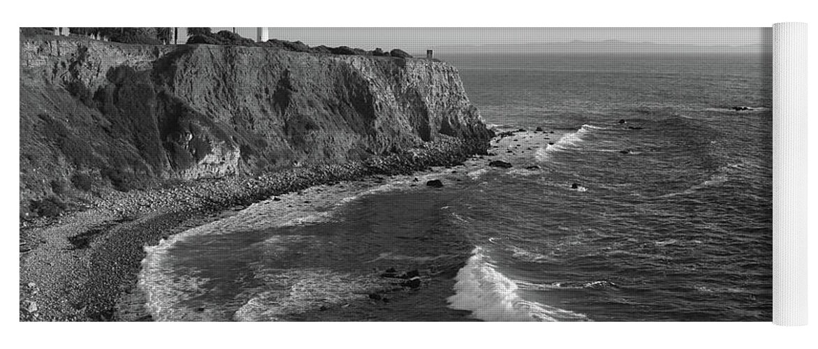Point Vicente Lighthouse Yoga Mat featuring the photograph Point Vicente Lighthouse Palos Verdes California - Black and White by Ram Vasudev