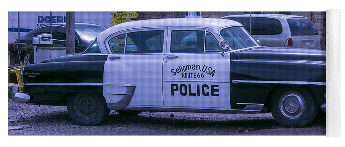 Police Car Seligman Azorina Yoga Mat featuring the photograph Police Car Seligman Azorina by Garry Gay