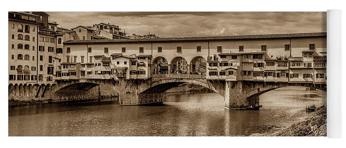 Ponte Vecchio Yoga Mat featuring the photograph Ponte Vecchio Florence Italy monotone 7K_DSC2439_09152017 by Greg Kluempers