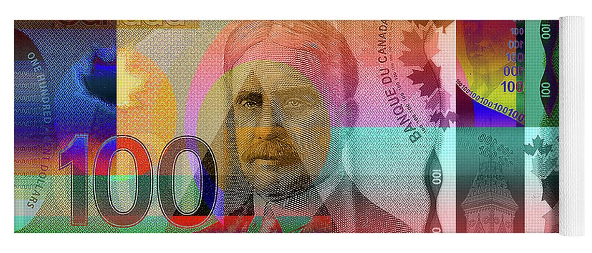 'visual Art Pop' By Serge Averbukh Yoga Mat featuring the digital art Pop-Art Colorized New One Hundred Canadian Dollar Bill by Serge Averbukh