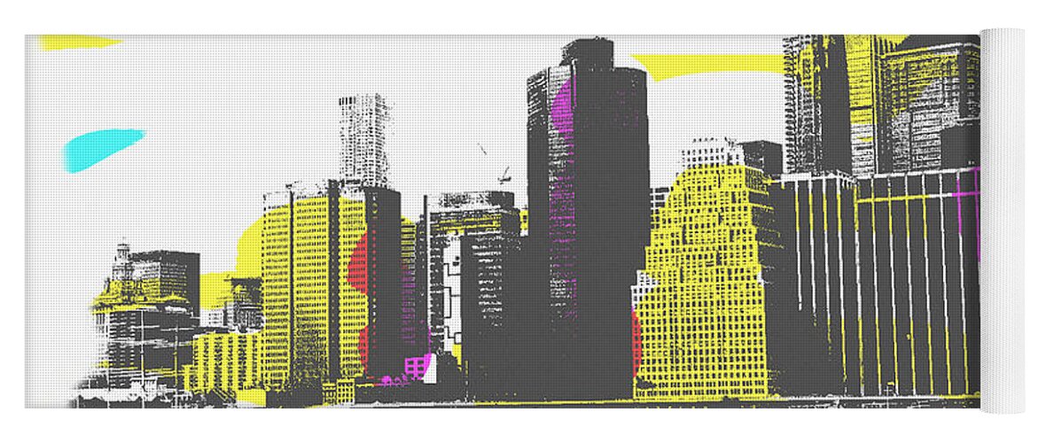 Landscape Yoga Mat featuring the mixed media Pop City Skyline by Shelli Fitzpatrick