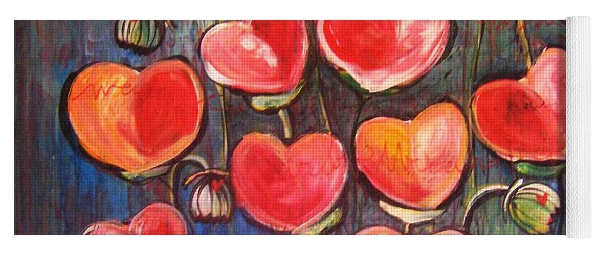Poppies Yoga Mat featuring the painting Poppies are Hearts of Love we can give away by Laurie Maves ART