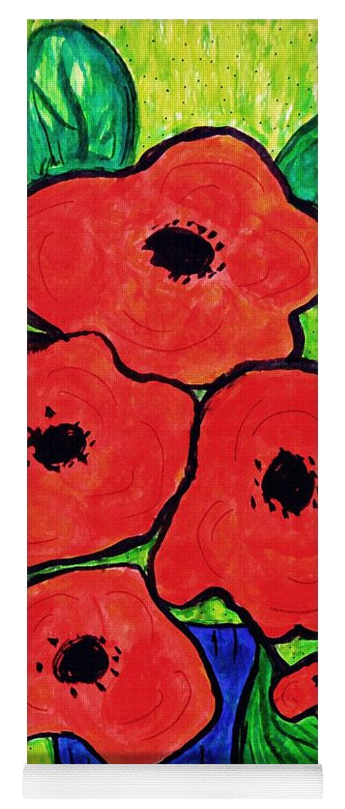 Poppy Yoga Mat featuring the drawing Poppies in a Blue Vase by Sarah Loft
