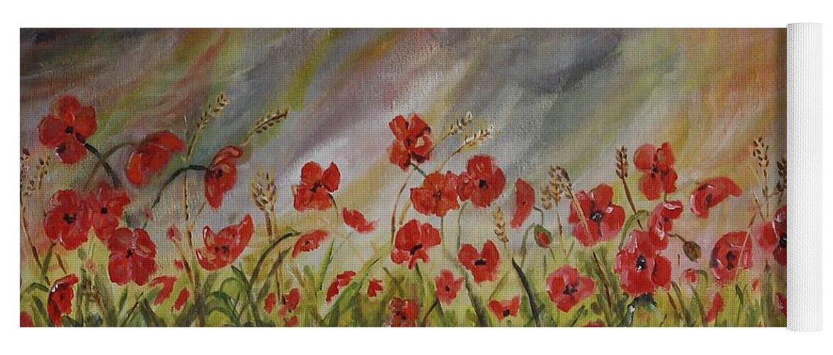 Poppies Yoga Mat featuring the painting Poppies in a storm by David Capon