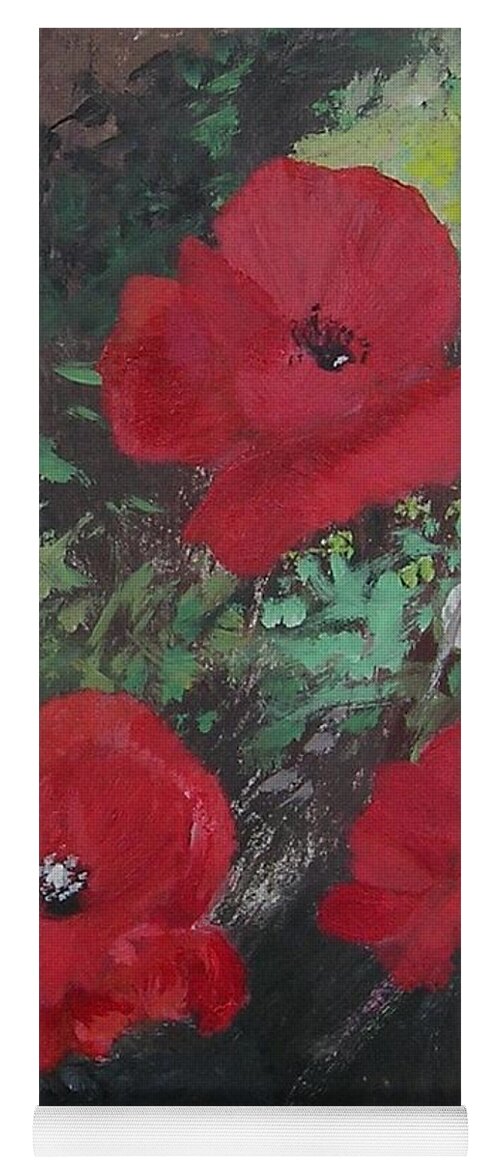 Red Yoga Mat featuring the painting Poppies by Lizzy Forrester