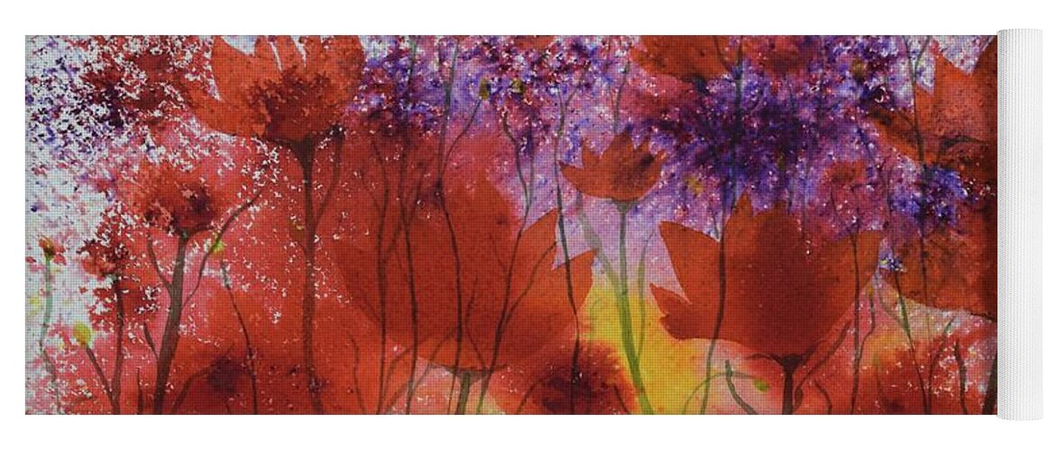  Barrieloustark Yoga Mat featuring the painting Popping Poppies by Barrie Stark