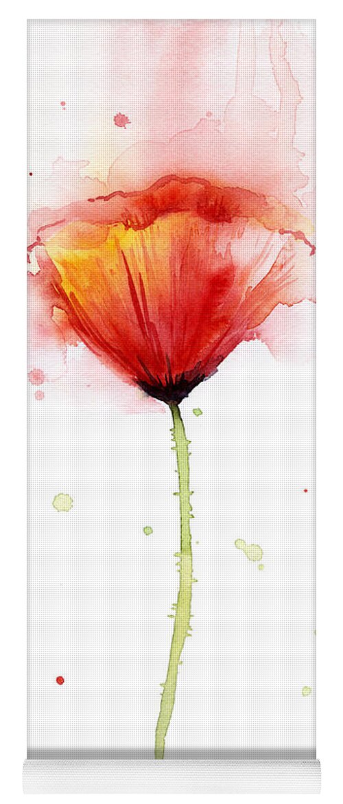 Watercolor Yoga Mat featuring the painting Poppy Watercolor Red Abstract Flower by Olga Shvartsur