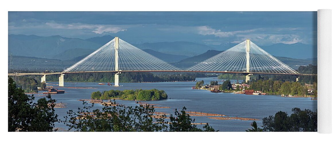 Alex Lyubar Yoga Mat featuring the photograph Port Mann Bridge across the Fraser River by Alex Lyubar