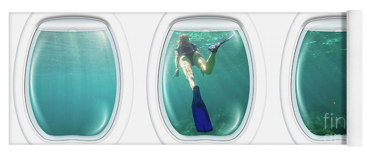 Underwater Yoga Mat featuring the photograph Porthole windows on coral reef by Benny Marty
