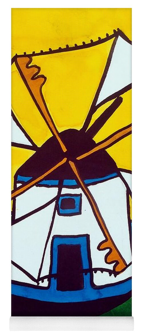 Windmill Yoga Mat featuring the painting Portuguese Singing Windmill by Dora Hathazi Mendes by Dora Hathazi Mendes