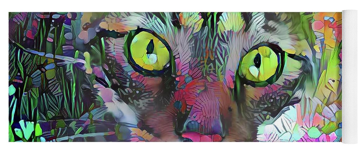 Tabby Cat Yoga Mat featuring the digital art Posie the Tabby Cat by Peggy Collins