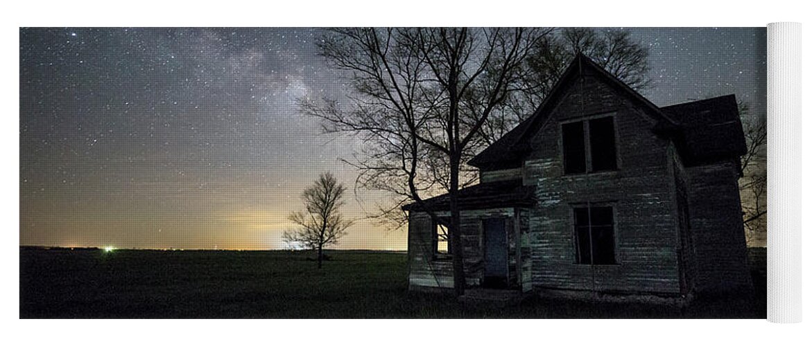 Sky Yoga Mat featuring the photograph Prairie Gold and Milky Way by Aaron J Groen