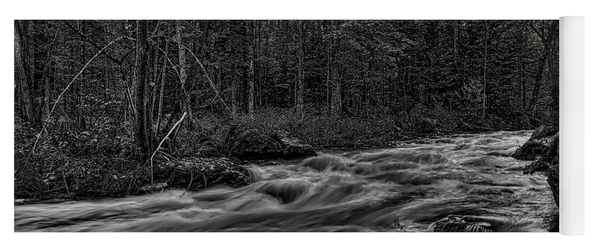 Prairie River Yoga Mat featuring the photograph Prairie River Whitewater Black and White by Dale Kauzlaric