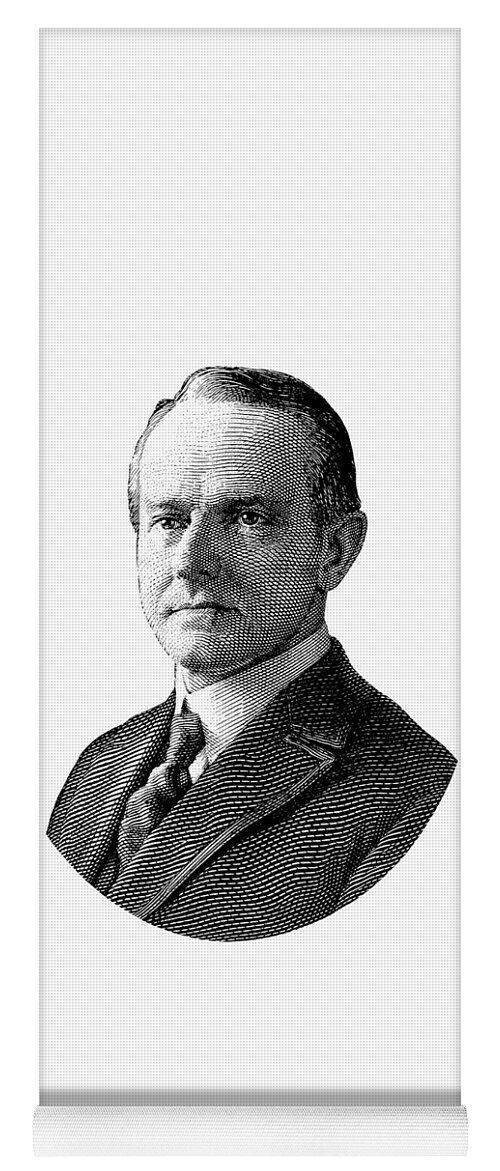  Yoga Mat featuring the digital art President Calvin Coolidge Graphic - Black and White by War Is Hell Store