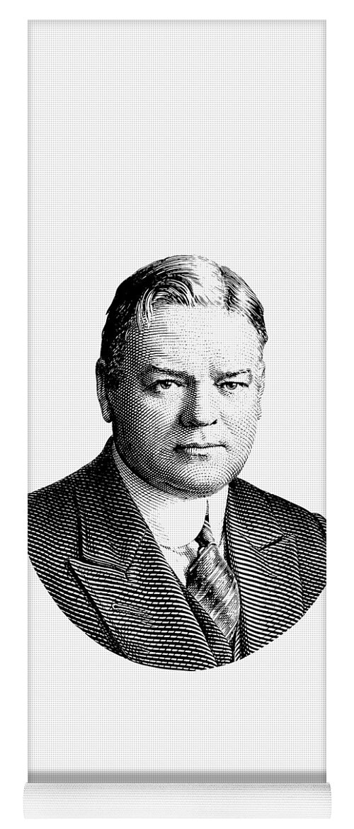 Herbert Hoover Yoga Mat featuring the digital art President Herbert Hoover Graphic - Black and White by War Is Hell Store