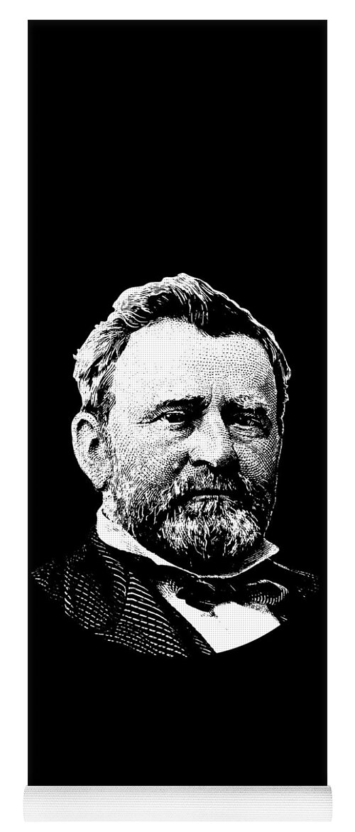 Ulysses Grant Yoga Mat featuring the digital art President Ulysses Grant Graphic - Black and White by War Is Hell Store