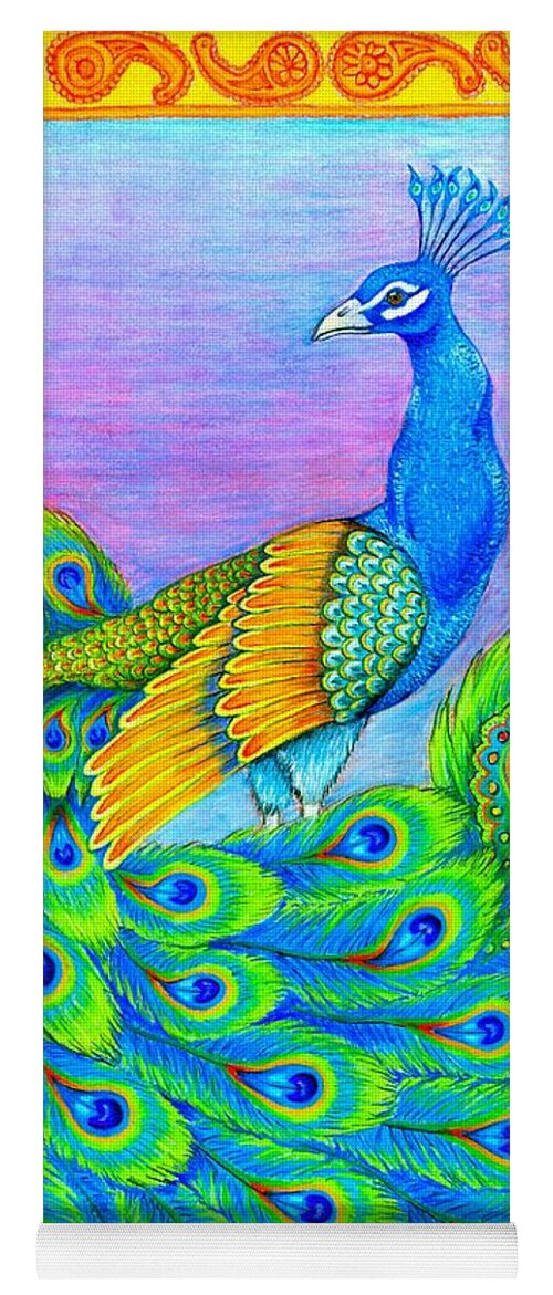 Peacock Yoga Mat featuring the drawing Pretty Peacock by Rebecca Wang