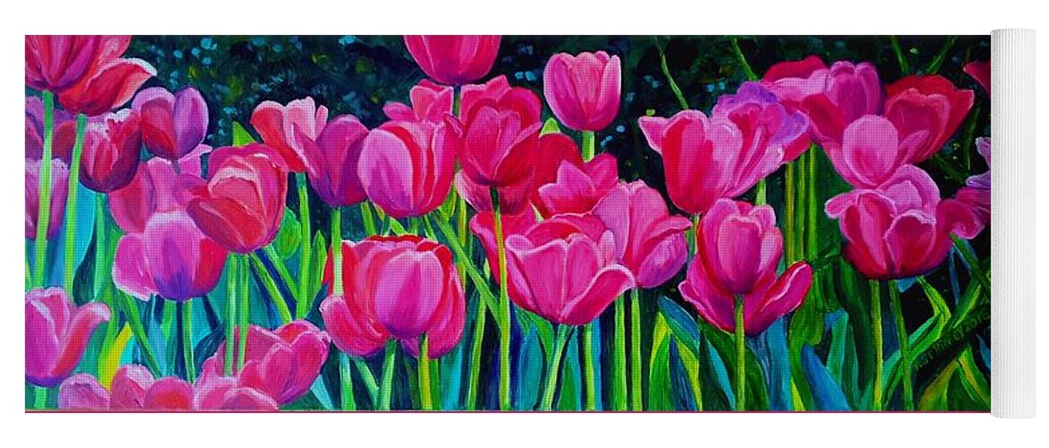 Pink Tulips Yoga Mat featuring the painting Pretty Pinks by Julie Brugh Riffey