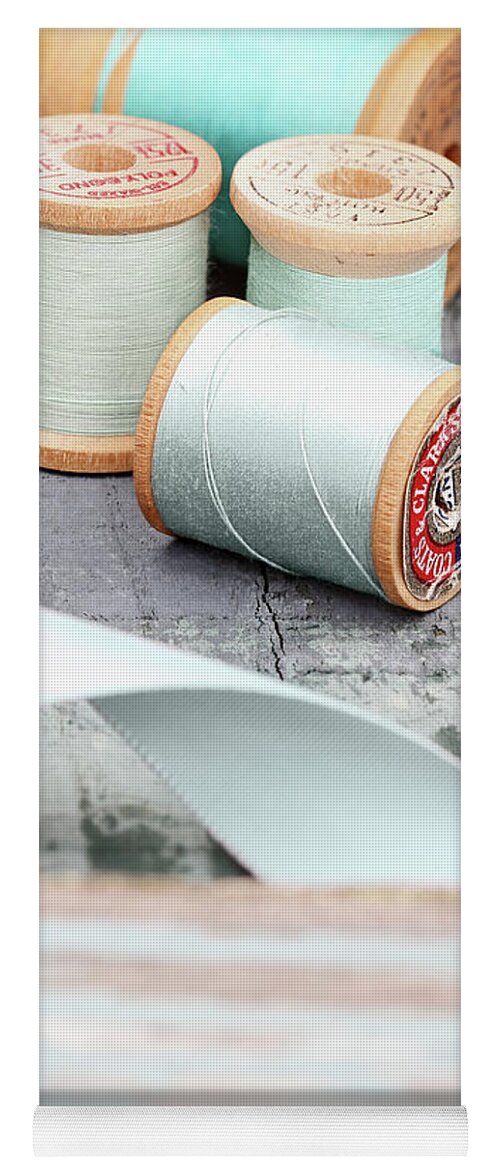 Vintage Yoga Mat featuring the photograph Pretty Vintage Sewing Notions by Stephanie Frey