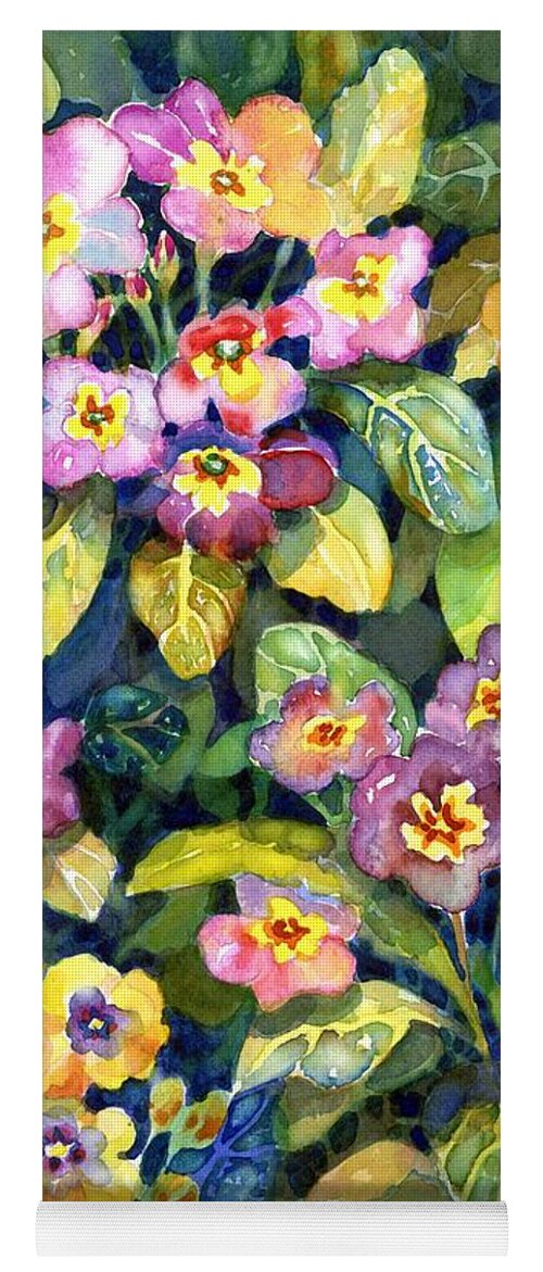 Watercolor Yoga Mat featuring the painting Primrose patch II by Ann Nicholson