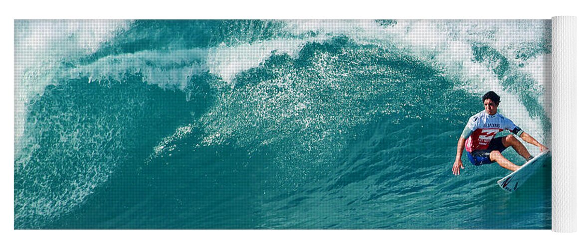 Pipeline Yoga Mat featuring the photograph Pro Surfer Gabriel Medina Surfing in the Pipeline Masters Contes by Paul Topp