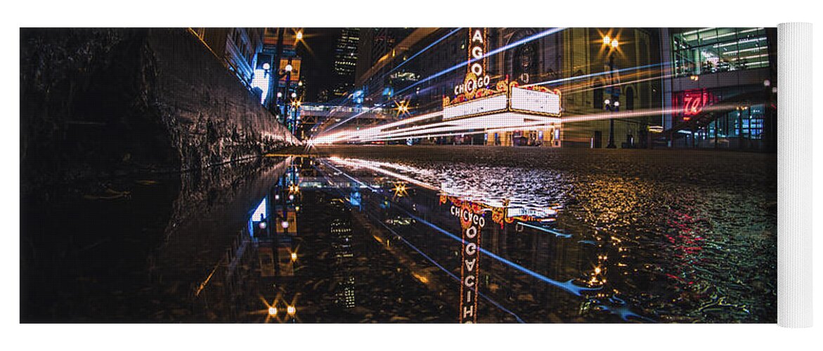 Chicago Yoga Mat featuring the photograph Puddle nights on State Street by Jay Smith