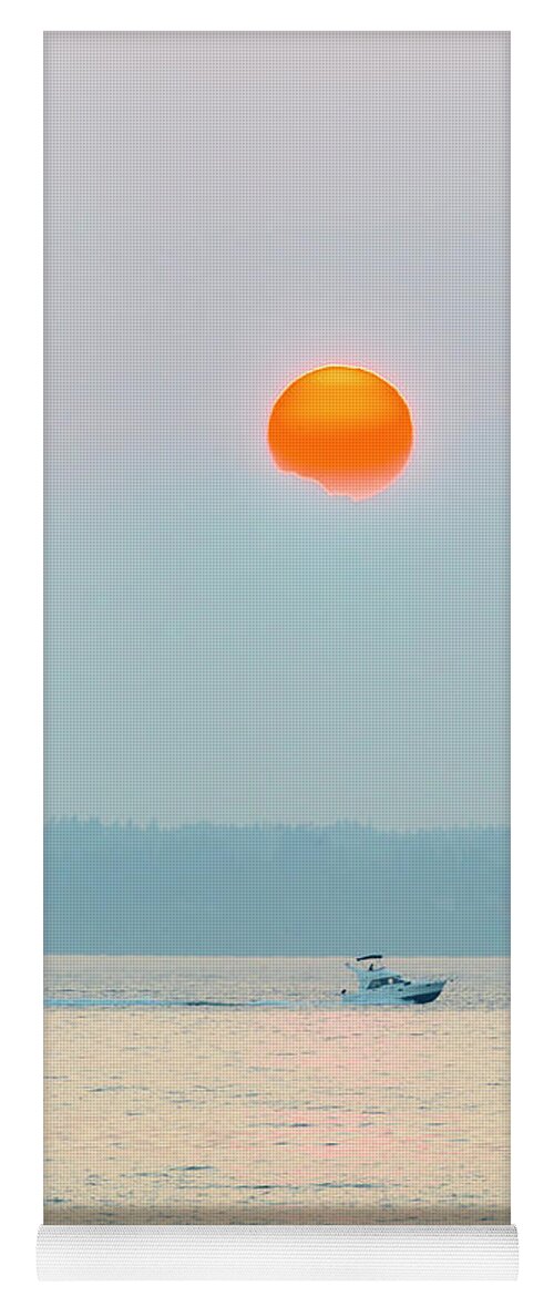 Sunset Yoga Mat featuring the digital art Puget Sound under the heavy smoke by Michael Lee
