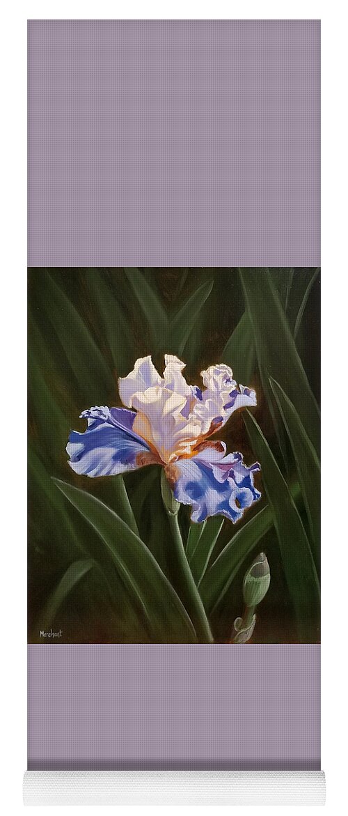 Oil Yoga Mat featuring the painting Purple and White Iris by Linda Merchant