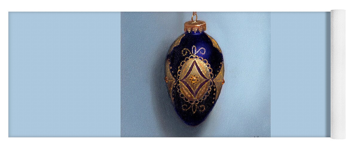 Oil Yoga Mat featuring the painting Purple Filigree Egg Ornament by Linda Merchant