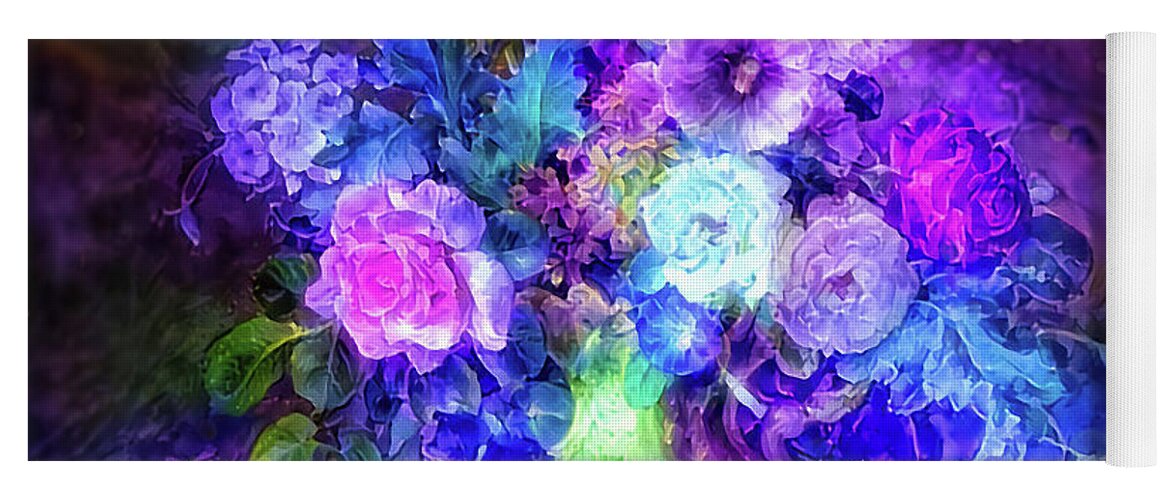 Purple Glow Flowers Yoga Mat featuring the mixed media Purple glow flowers by Lilia S