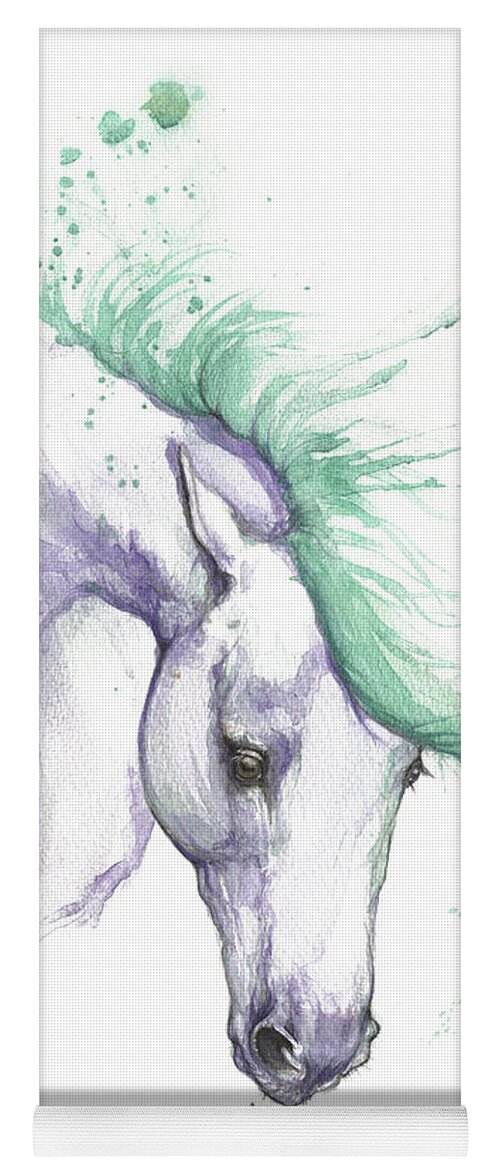 Horse Yoga Mat featuring the painting Purple horse with green mane by Ang El