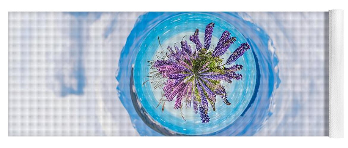 Purple Lupines Yoga Mat featuring the photograph Purple lupines - tiny planet by Claudia M Photography