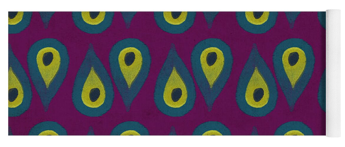 Pattern Yoga Mat featuring the mixed media Purple Peackock Print by Linda Woods