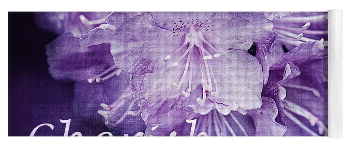Rhododendron Print Yoga Mat featuring the photograph Purple Rhododendron Inspirational Print by Gwen Gibson