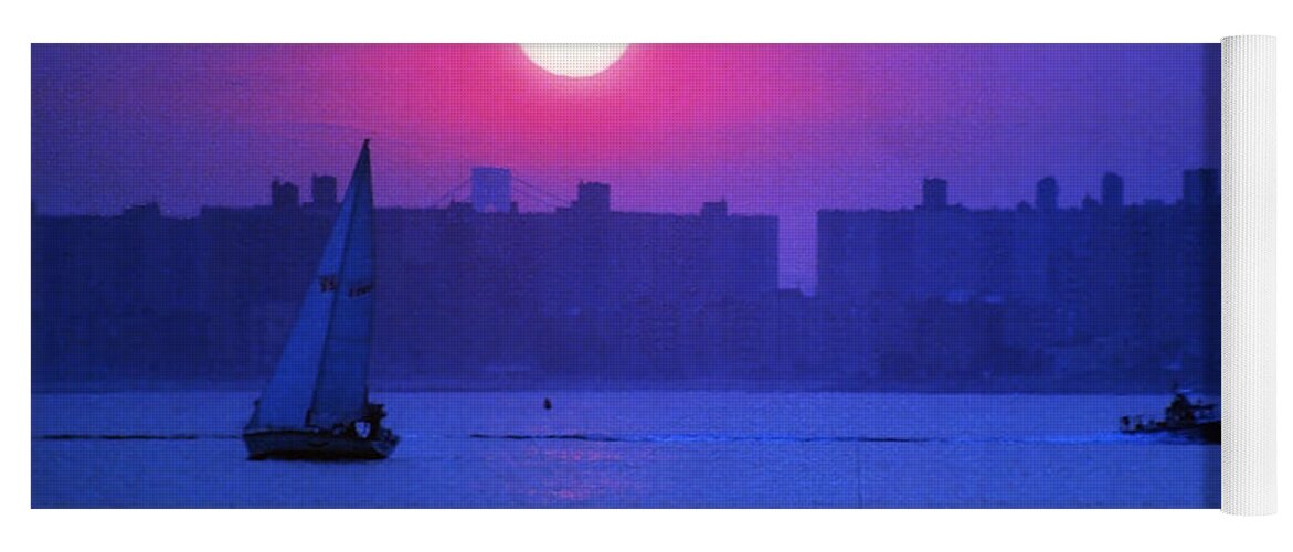 Breezy Point Yoga Mat featuring the photograph Purple Sunset off Breezy Point Bayside by Maureen E Ritter