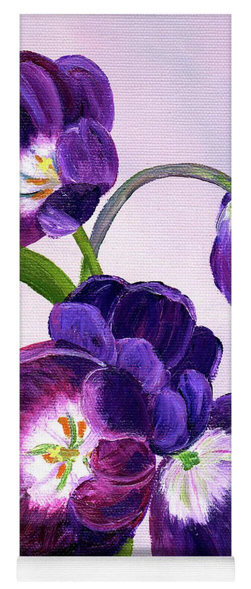 Tulips Yoga Mat featuring the painting Purple Tulips on Gray Background by Laura Iverson