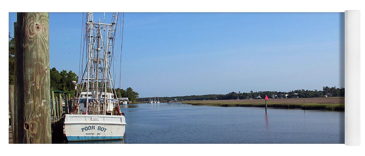 Shrimp Boat Yoga Mat featuring the photograph Quiet Morning At The Dock by Cynthia Guinn