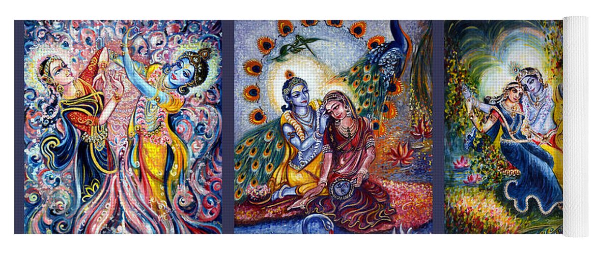 Krishna Yoga Mat featuring the painting Radha Krishna Cosmic Leela by Harsh Malik
