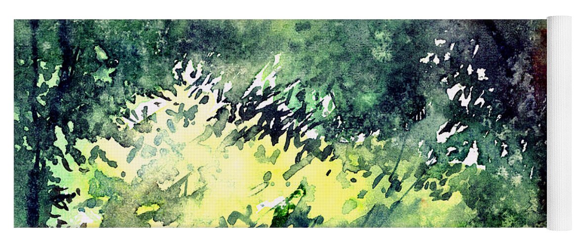 Landscape Watercolor Nature Greenery Rain Yoga Mat featuring the painting Rain Gloss by Anil Nene