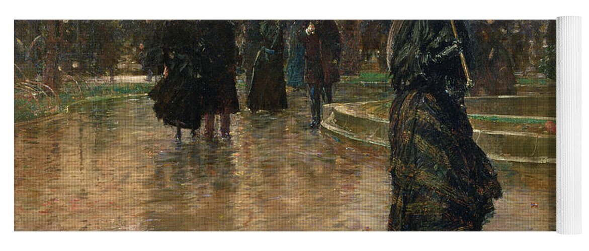 Rain Storm Yoga Mat featuring the painting Rain Storm Union Square by Childe Hassam