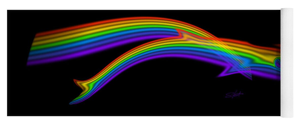 Rainbow Yoga Mat featuring the digital art Rainbow Dolphin by Charles Stuart