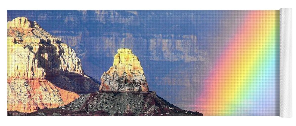 Grand Canyon Yoga Mat featuring the photograph Rainbow Kisses the Grand Canyon by Michael Oceanofwisdom Bidwell