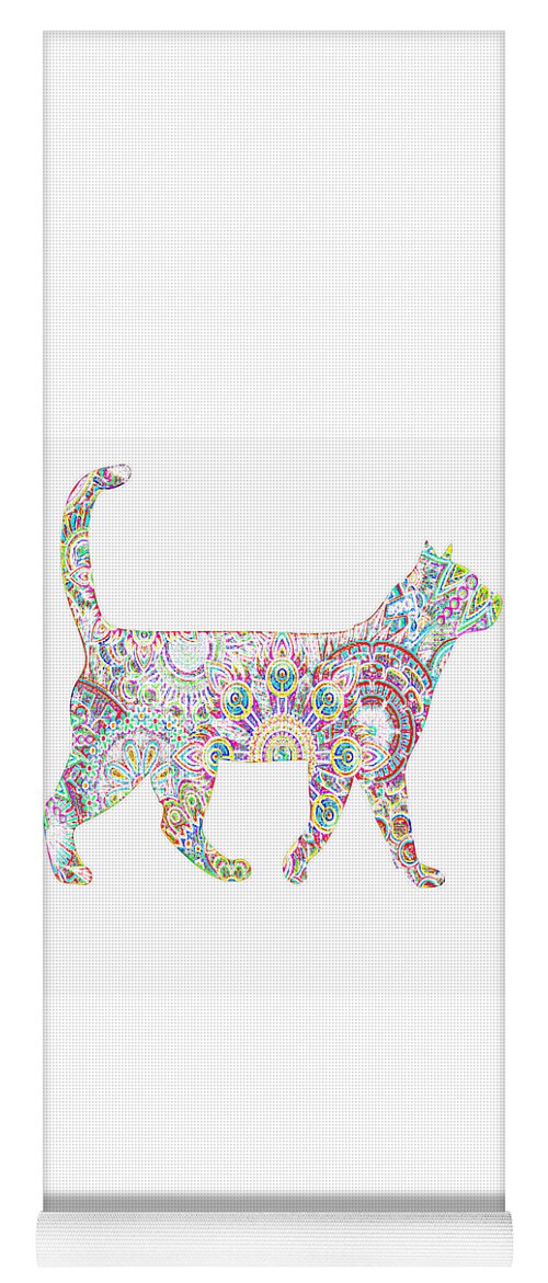 Cat Yoga Mat featuring the digital art Rainbow neon Cat by Lin Watchorn