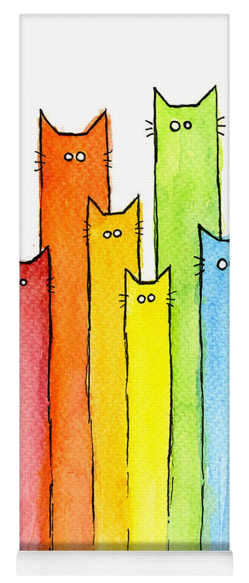 Watercolor Yoga Mat featuring the painting Rainbow of Cats by Olga Shvartsur