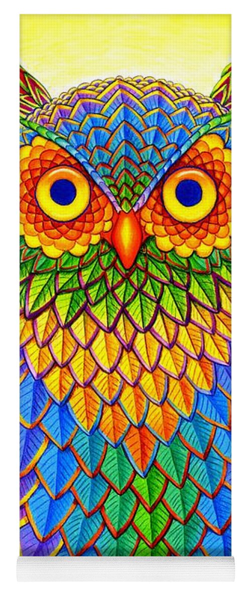 Owl Yoga Mat featuring the drawing Rainbow Owl by Rebecca Wang